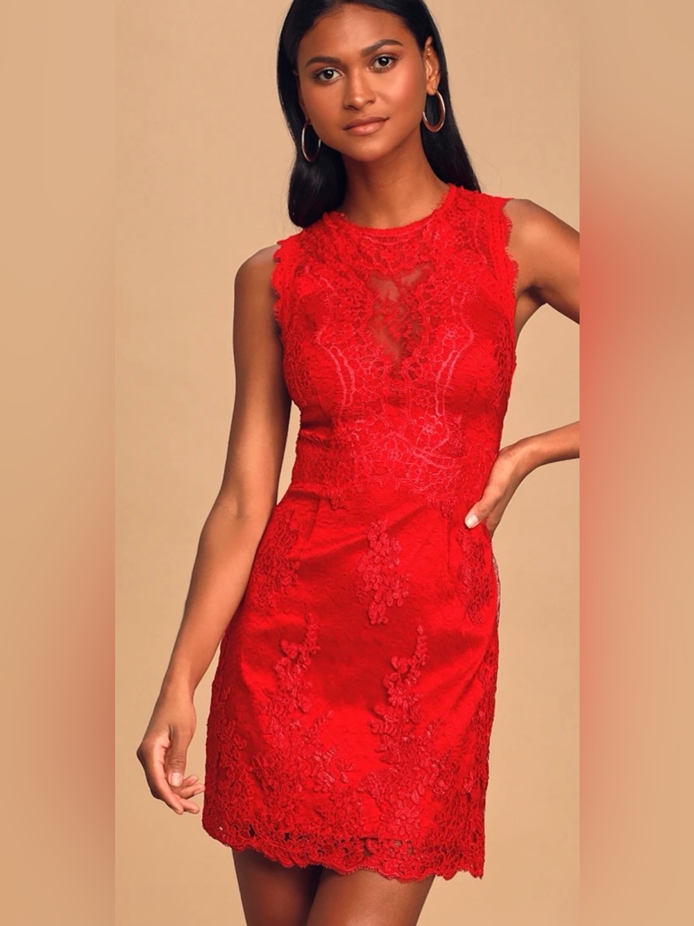 Lulus Until We Meet Again Red Lace Embroidered Mini Dress Size Small